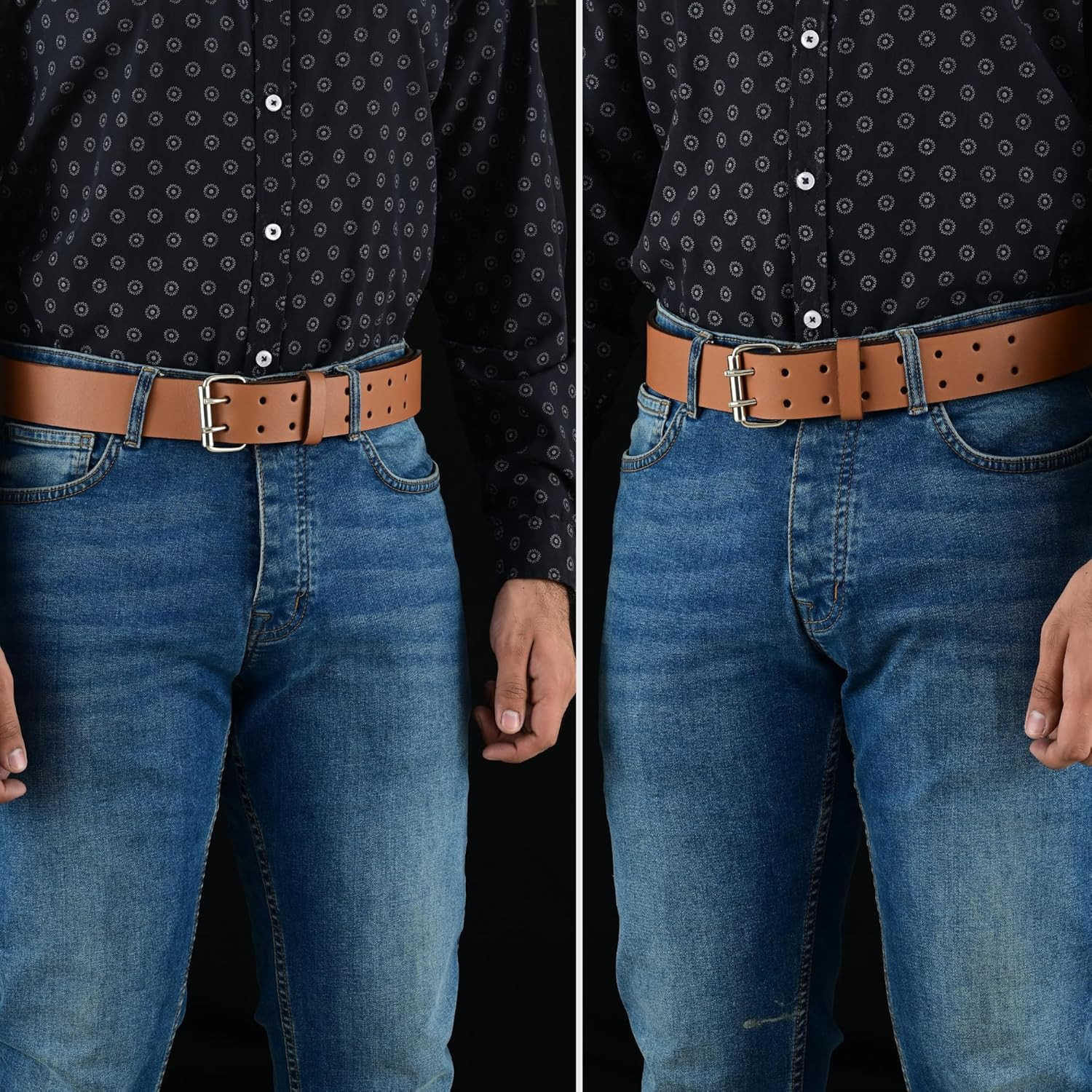 PBF Leather Belts for Men Heavy Duty 1.75 Inch Wide Double Prong, Casual, Full G