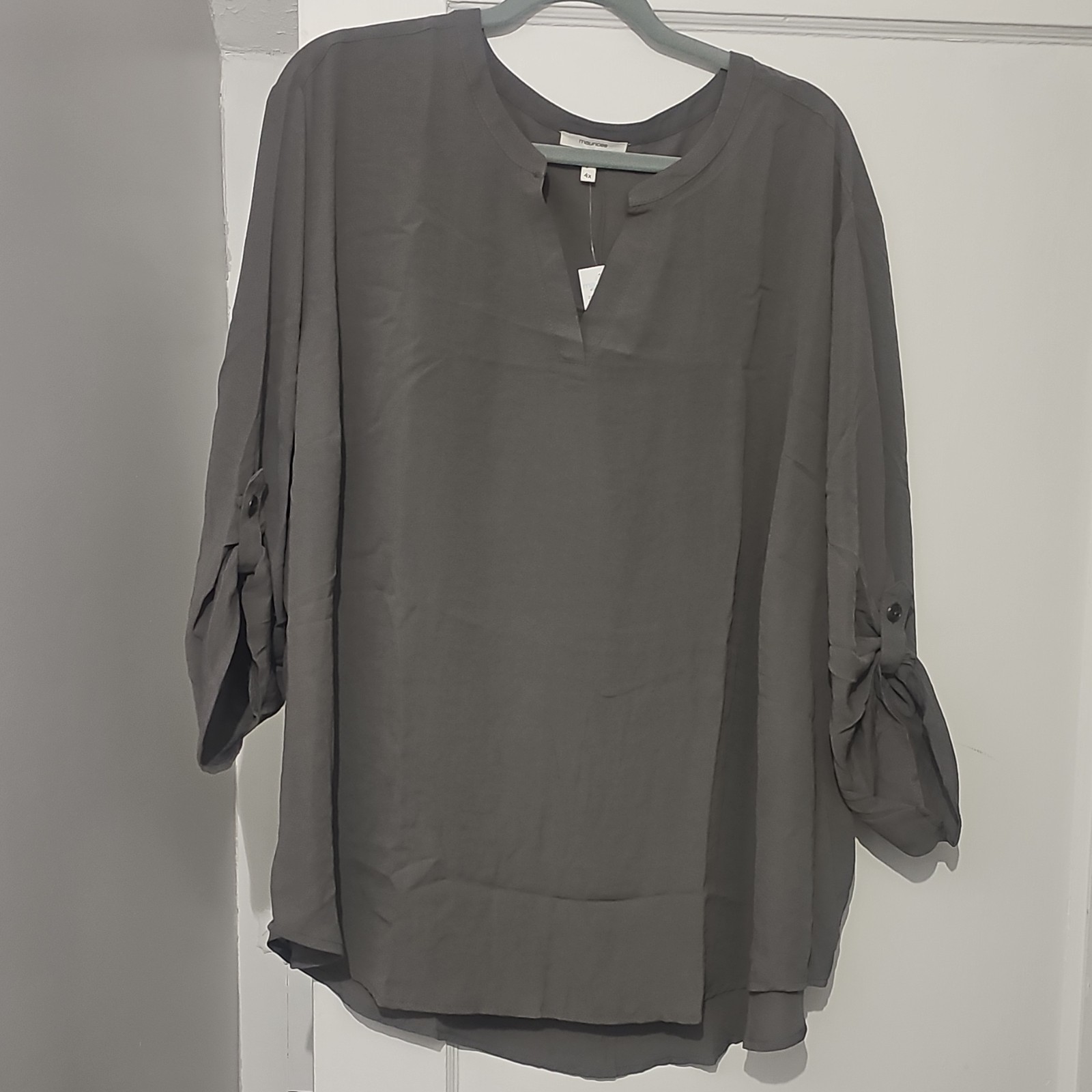 Maurices Plus Size Atwood 3/4 Sleeve Popover Blouse, Sage Green, Size 4x