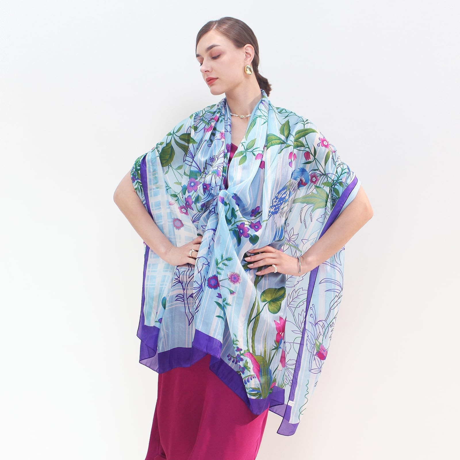 DANA XU 100% Mulberry Silk Pashmina Shawl for Women, 90″x43″ Wrap | Extra lar…