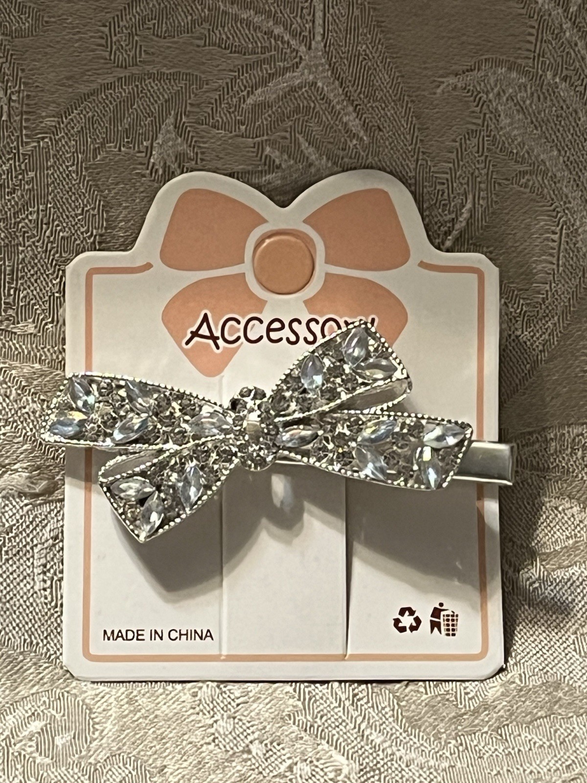 Silver Rhinestone Crystal Gem Hair Bow Hair Clip Barrette Hair Accessory