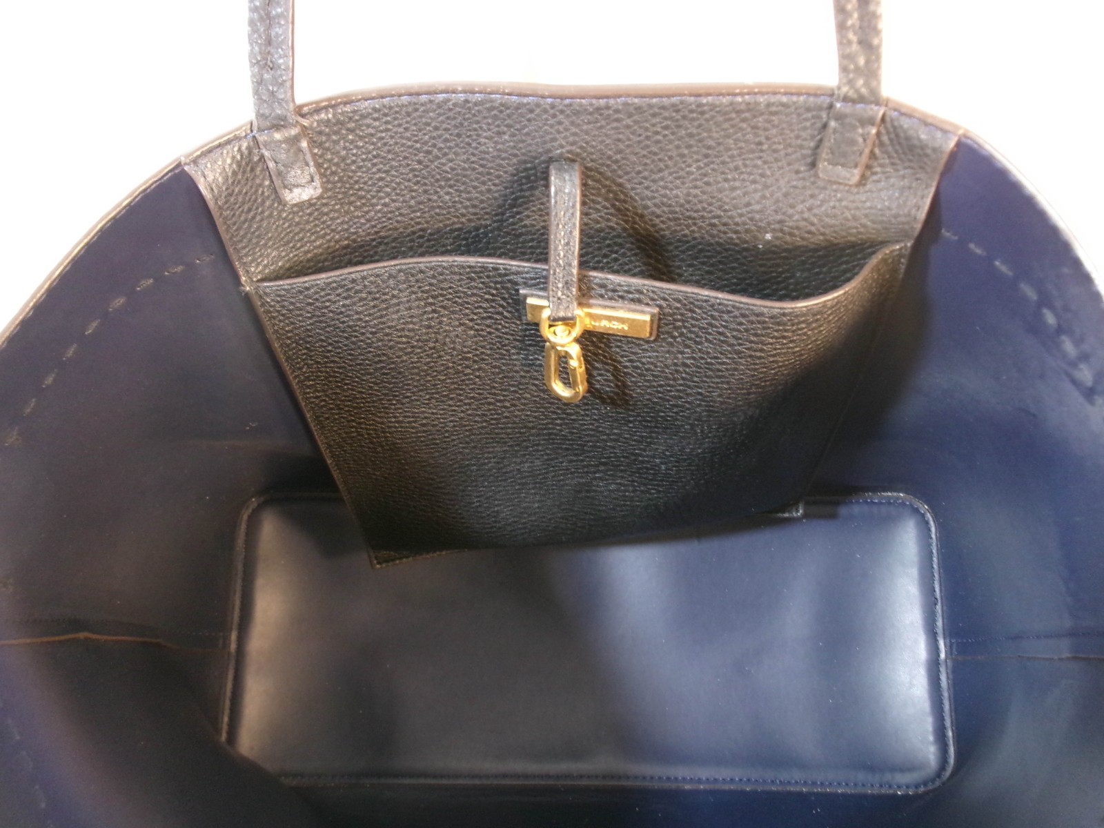 Tory Burch McGraw Pebbled Leather Large Tote with Logo and Tassel In Black