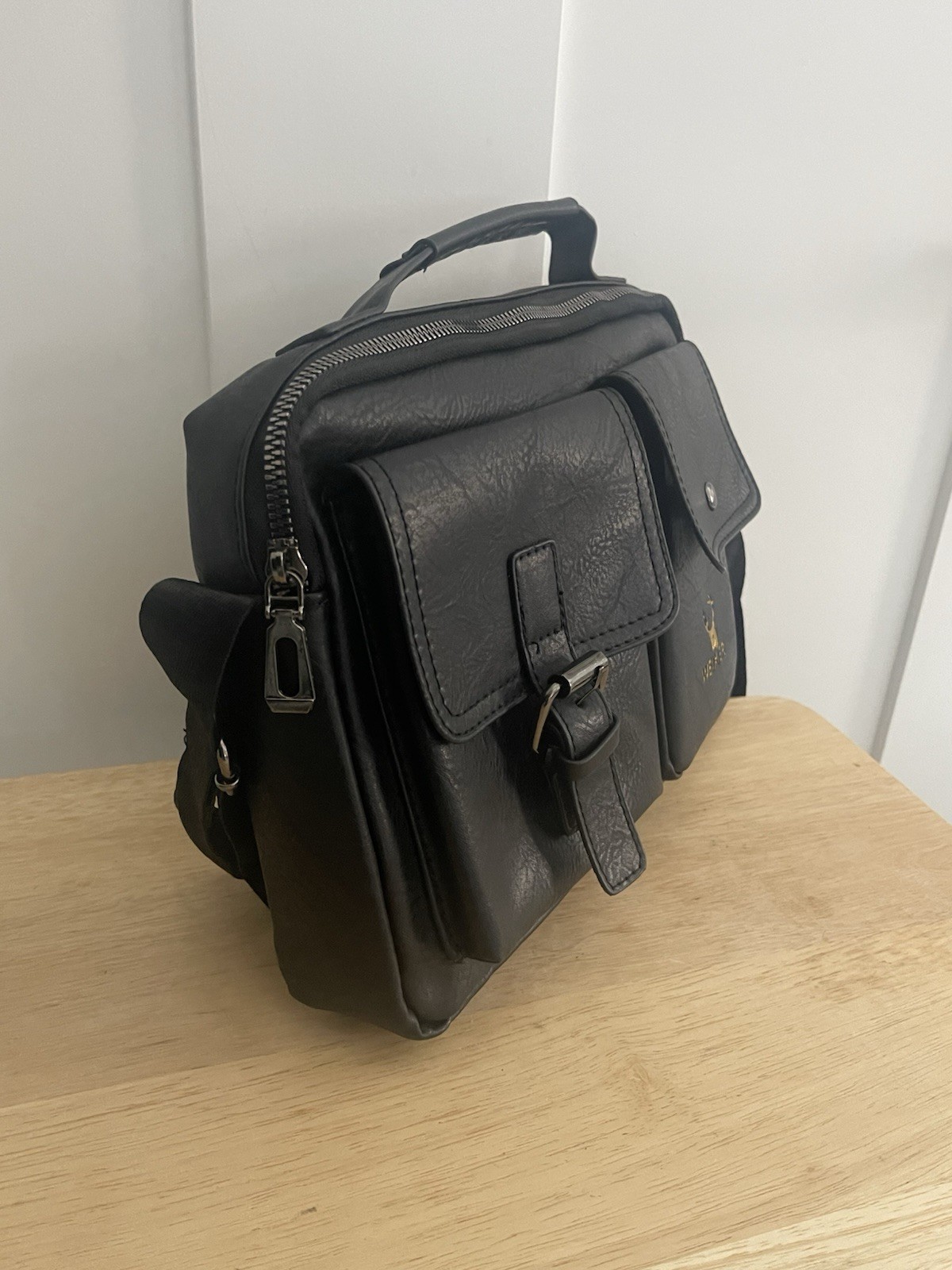 WEIXIER Black Messenger Bag Medium Top Handle Crossbody Strap Zip Buckle Snap