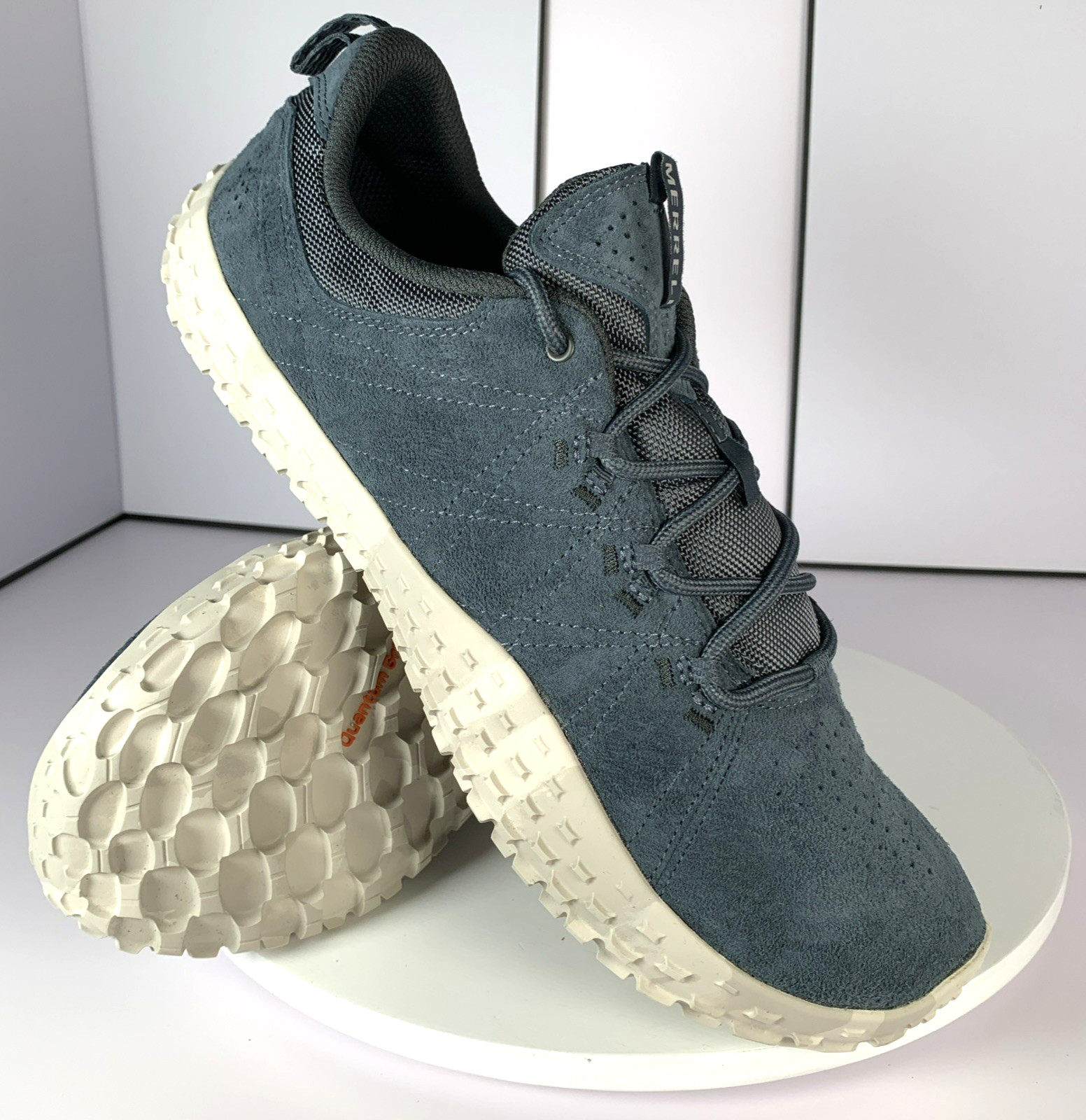 Merrell Mens Wrapt Slate Blue Gray Barefoot Minimalist Suede Sneaker Shoes, 13