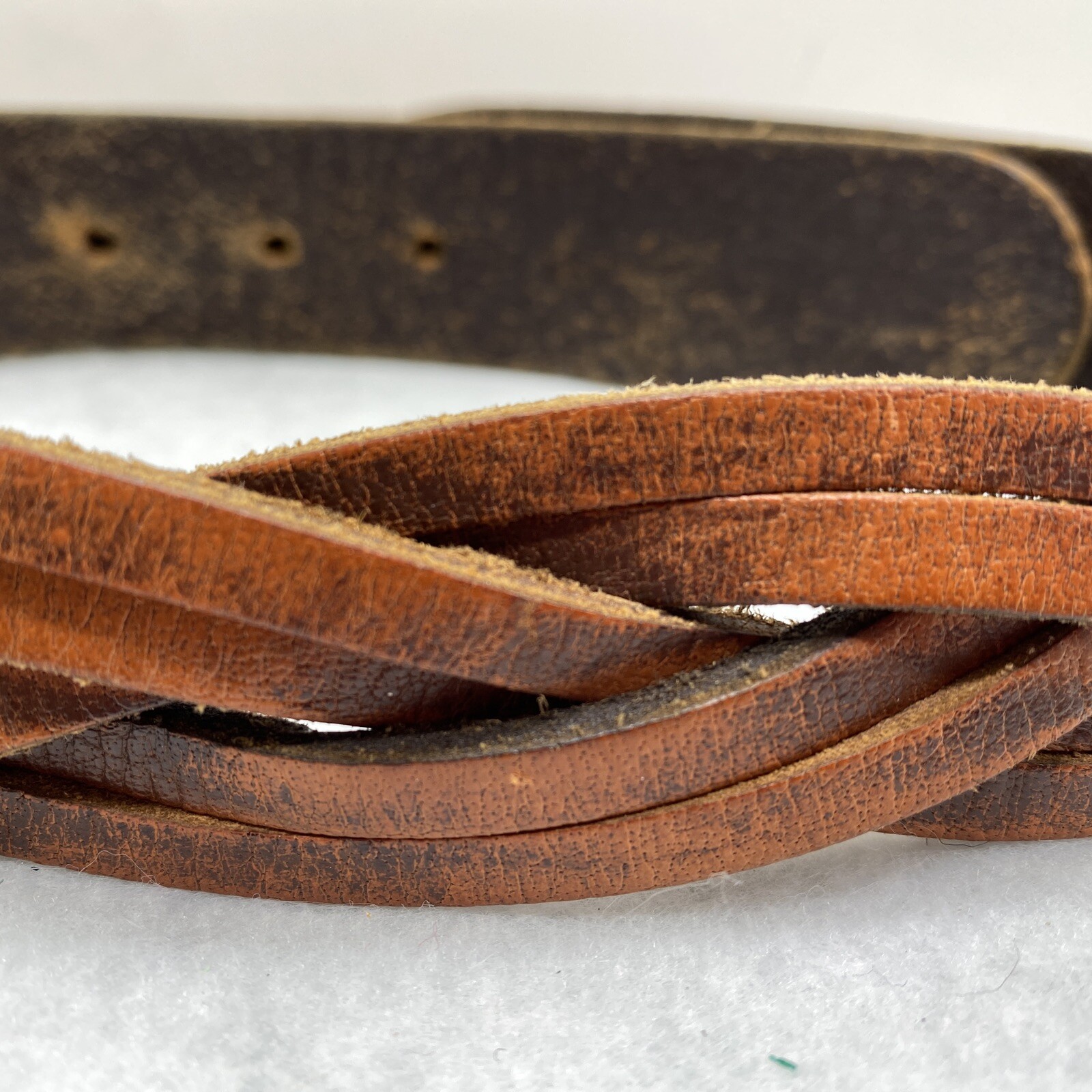 Leather Western Belt Braiding Tooling Detail ~ Brass Buckle Flowers ~40 Inches