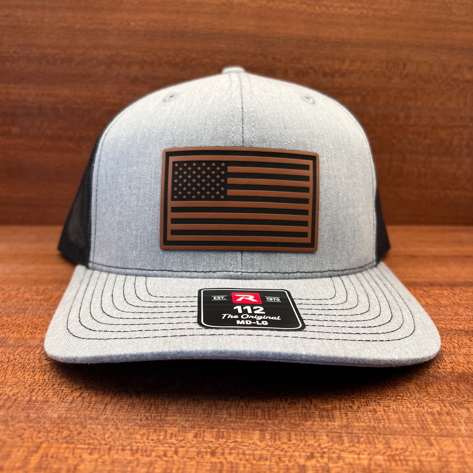 American Flag Leather Patch Hat Richardson 112 Trucker Snapback Patriotic Cap