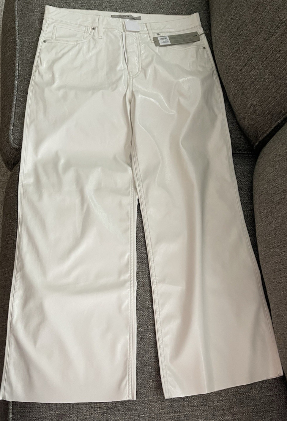 Hudson Size 31 Faux Leather Patent Egret Rosie High Rise Crop Women’s Crops NWT