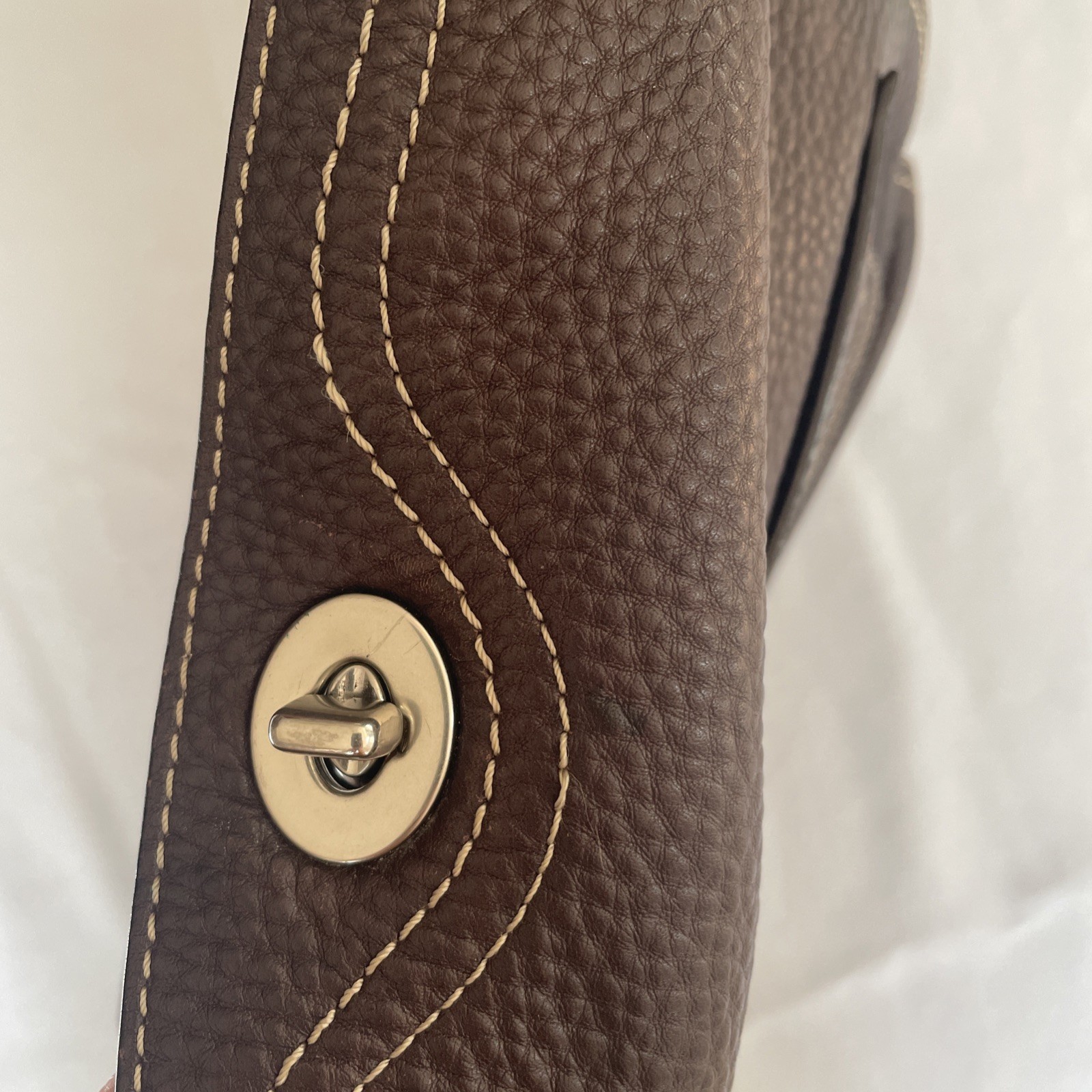 Coach Brown Pebble Leather Chelsea Shoulder Bag Purse F12338 Medium Turn Lock