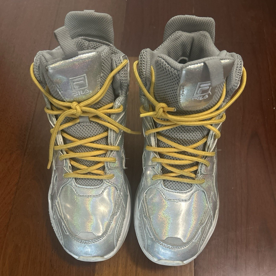 Size 9.5 FILA Unisex Adults Mid Top Lace Up Athletic Sneaker Silver Gray Yellow