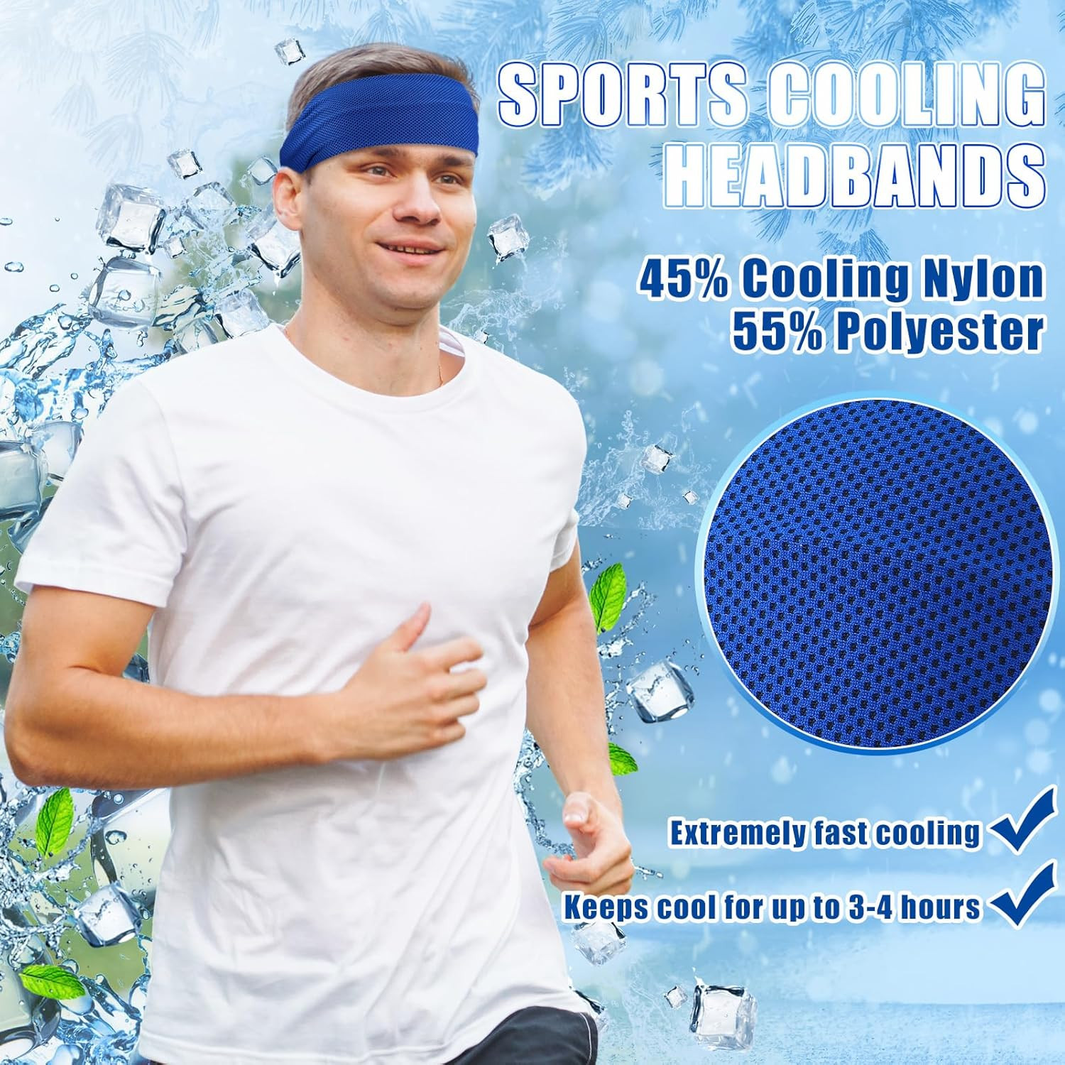 5Pcs Summer Cooling Headbands for Men Stretchy Workout Sports Sweatbands Absorb