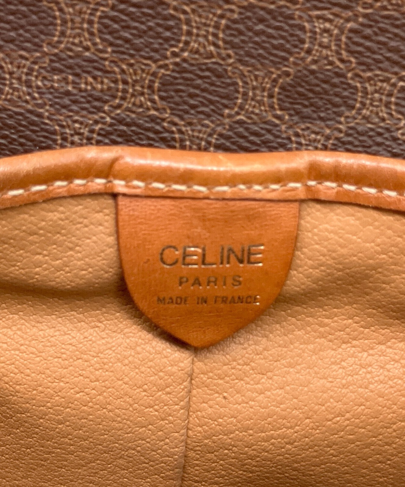 Celine Macadam Brown Backpack Womens Medium Leather PVC Gold Italy E06