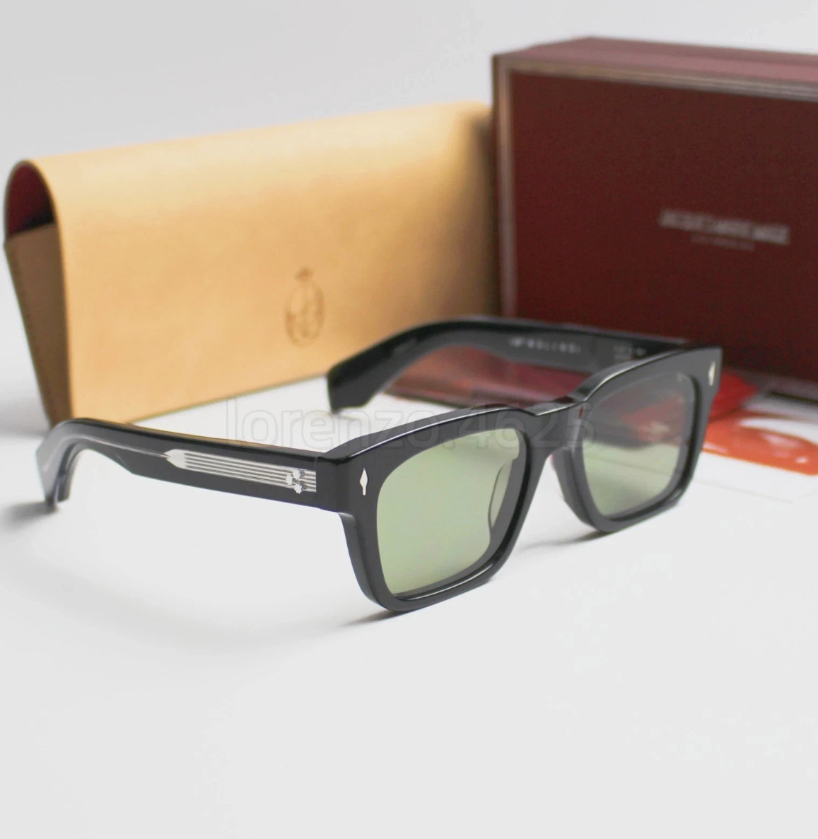 Jacques Marie Mage MOLINO Black Frame Green Lens 51-19 Sunglasses New With Case
