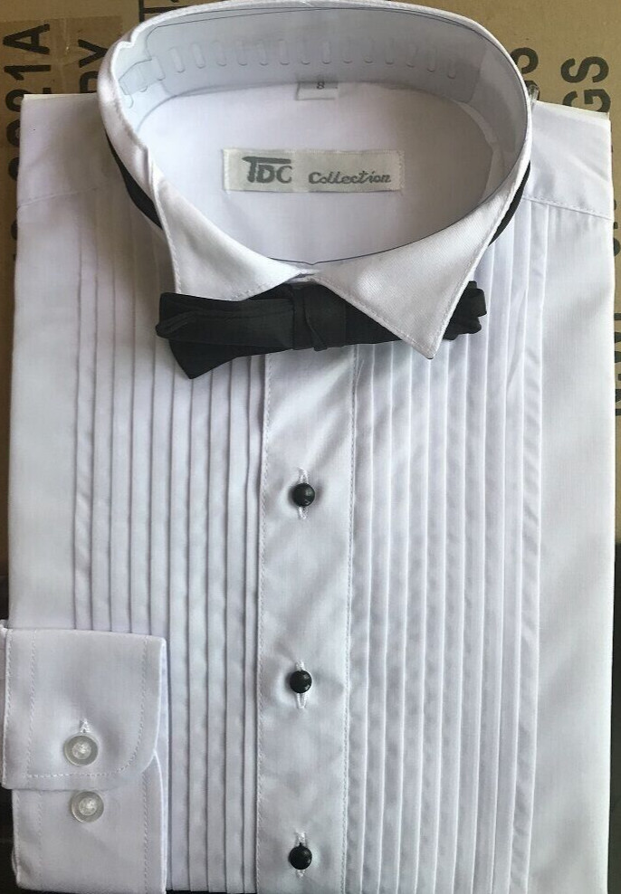 Boy’s Standard Cuff Tuxedo Dress Shirt Wing Tip Collar with Bow-Tie new