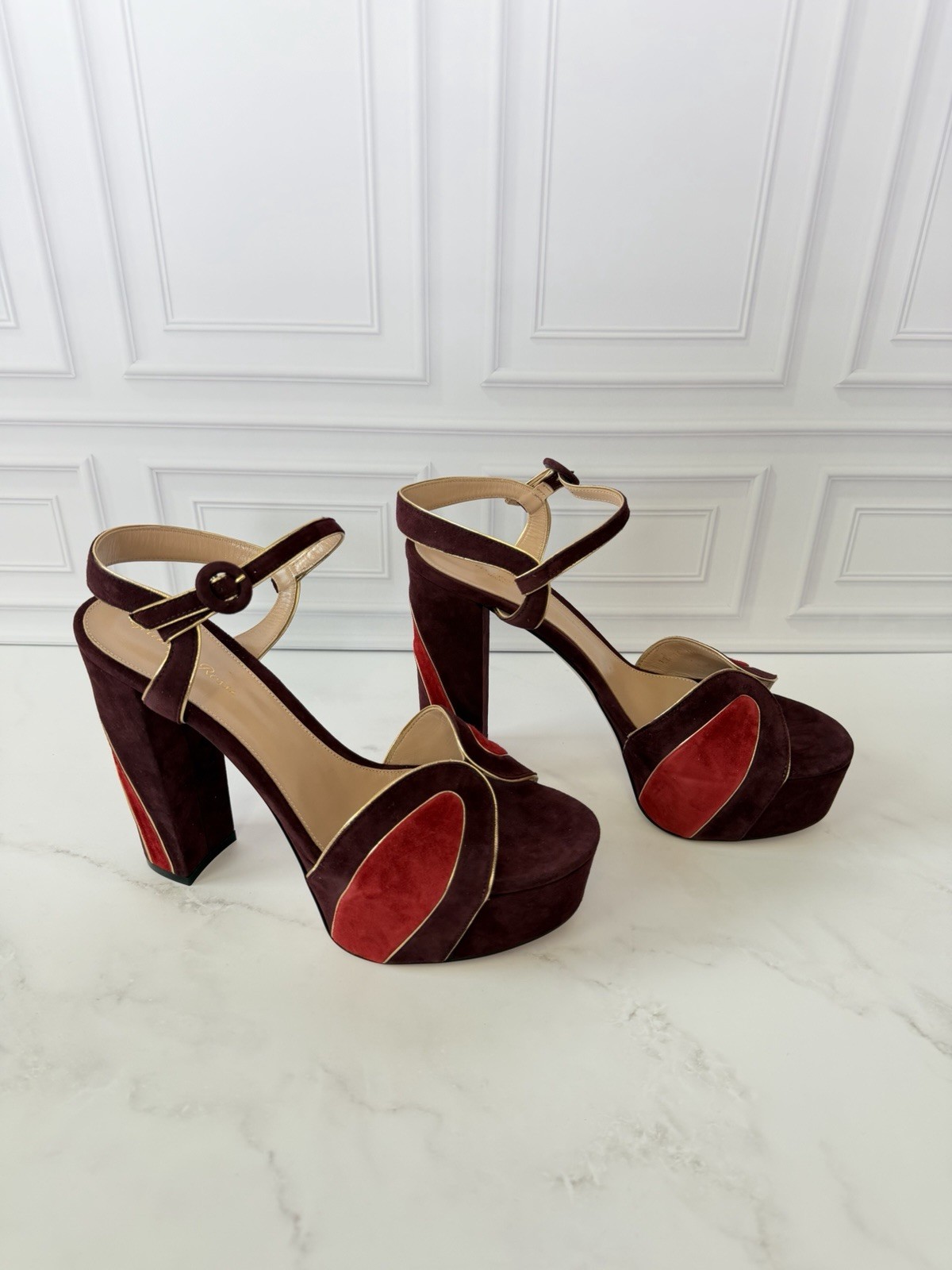 Gianvito Rossi Tamara 125mm Platform Heeled Sandals Burgundy Suede EU 41 NIB