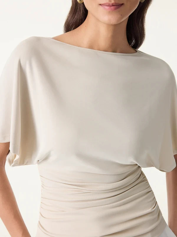 OGL Effortless Boatneck Batwing Sleeve Side Ruched Top