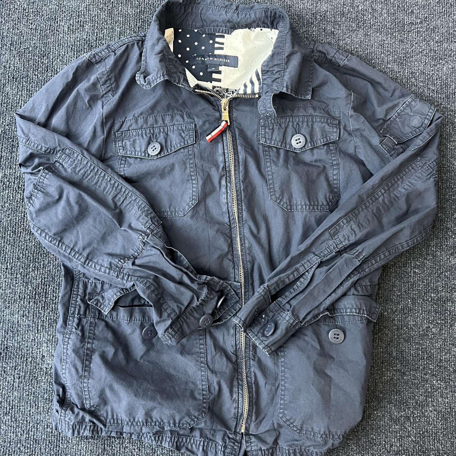 Tommy Hilfiger Jacket Womens XS Blue Cotton Twill Military Utility Zip Lined