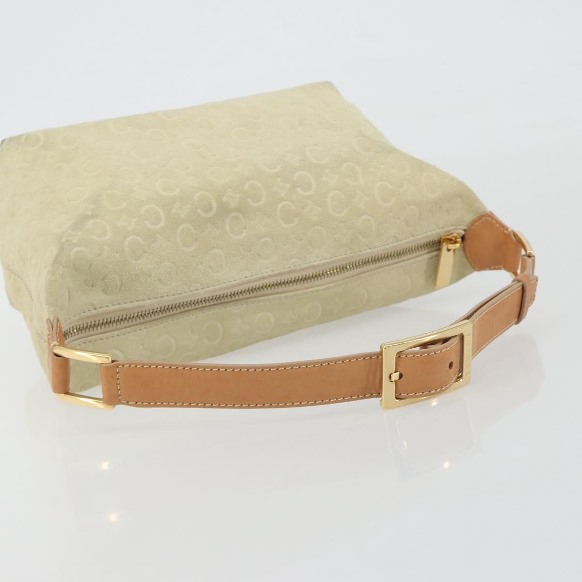 CELINE C Macadam Hand Bag Suede Beige Gold Tone Auth ep15402