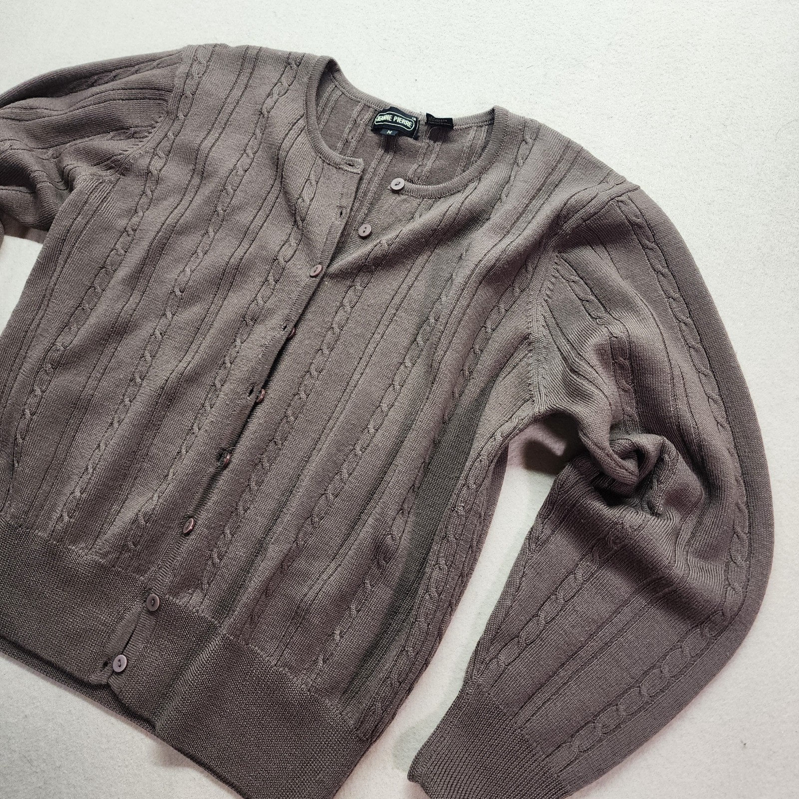 Pierre Cardin Womens Cardigan Medium Brown 100% Merino Wool Button Front Classic