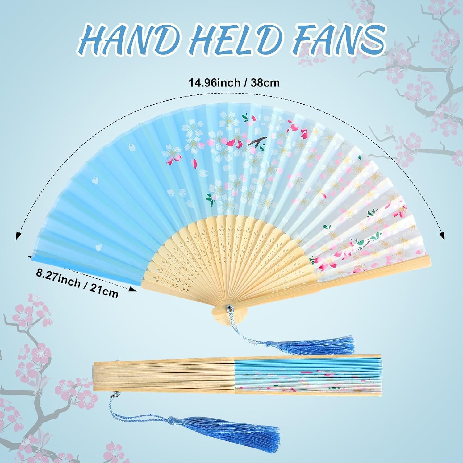 4 Pack Handheld Floral Folding Fans Hand Held Silk Bamboo Fans with Tassel(Chic)