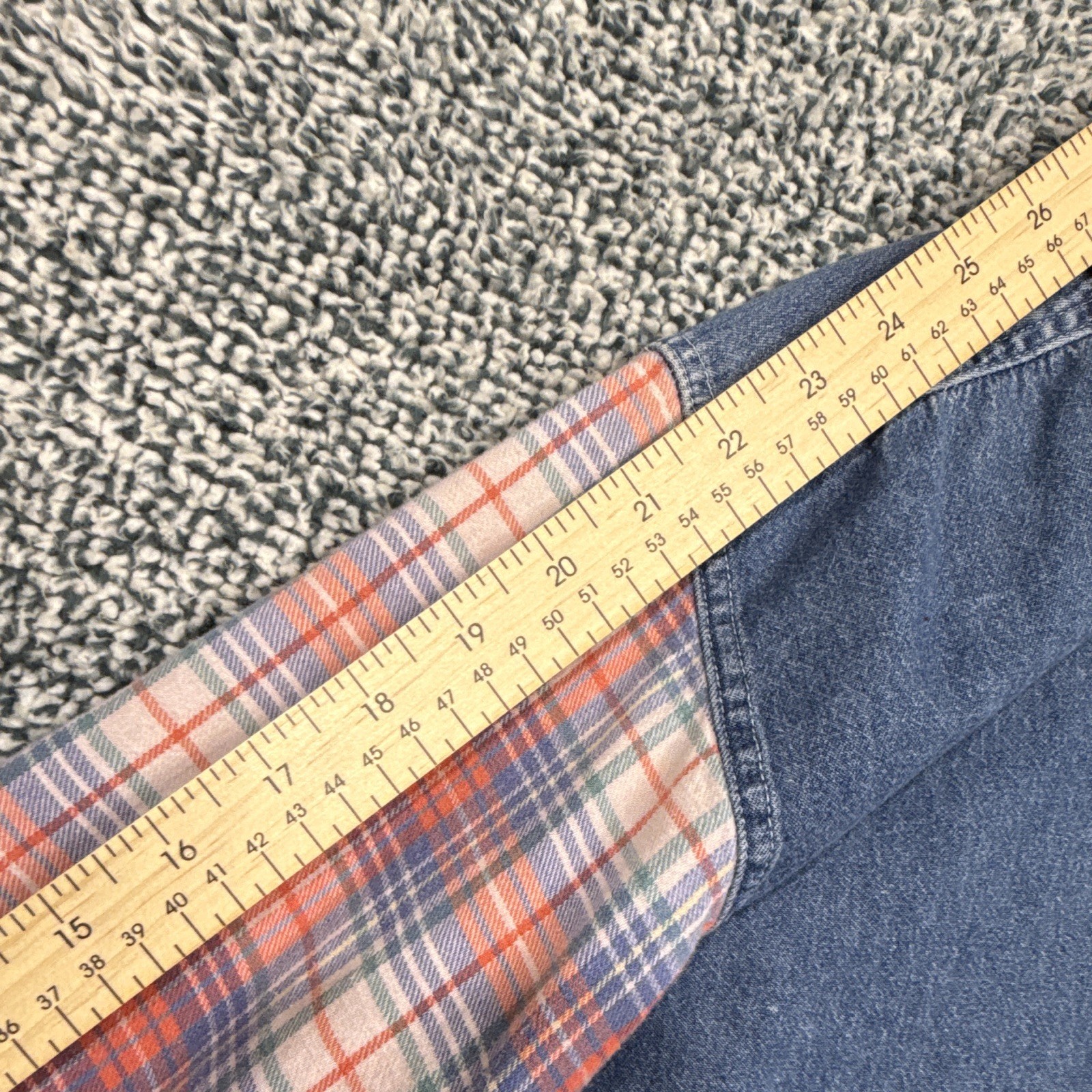 Mickey Unlimited Men’s L Plaid Denim Button-Up Long Sleeve Pockets