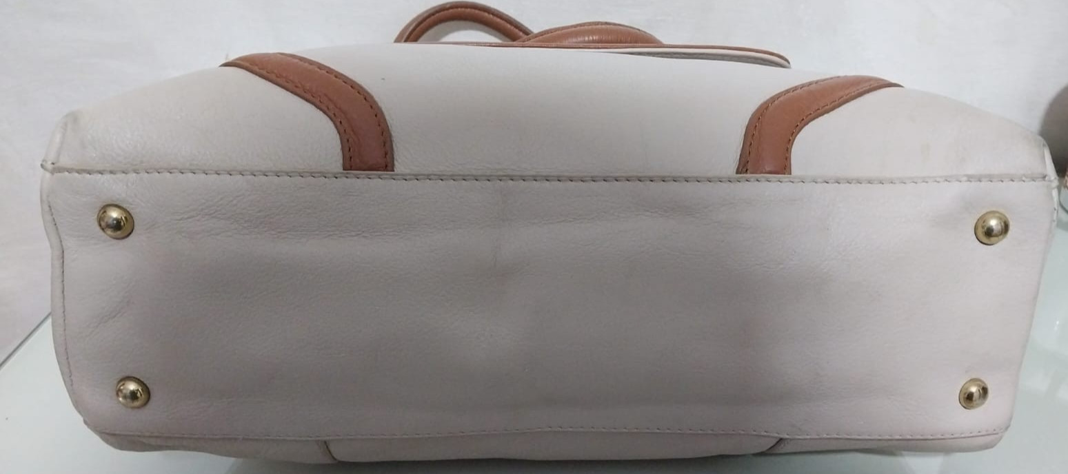 Authentic Emma Fox Leather Satchel Handbag – Cream & Tan