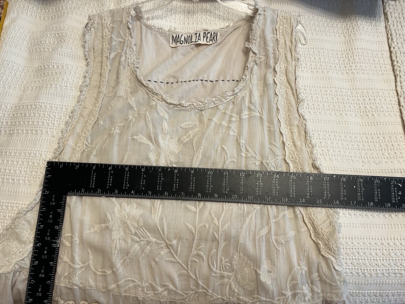 Magnolia Pearl One Size Beige Lace Ruffle Midi Dress Sleeveless Scoop Neck Boho