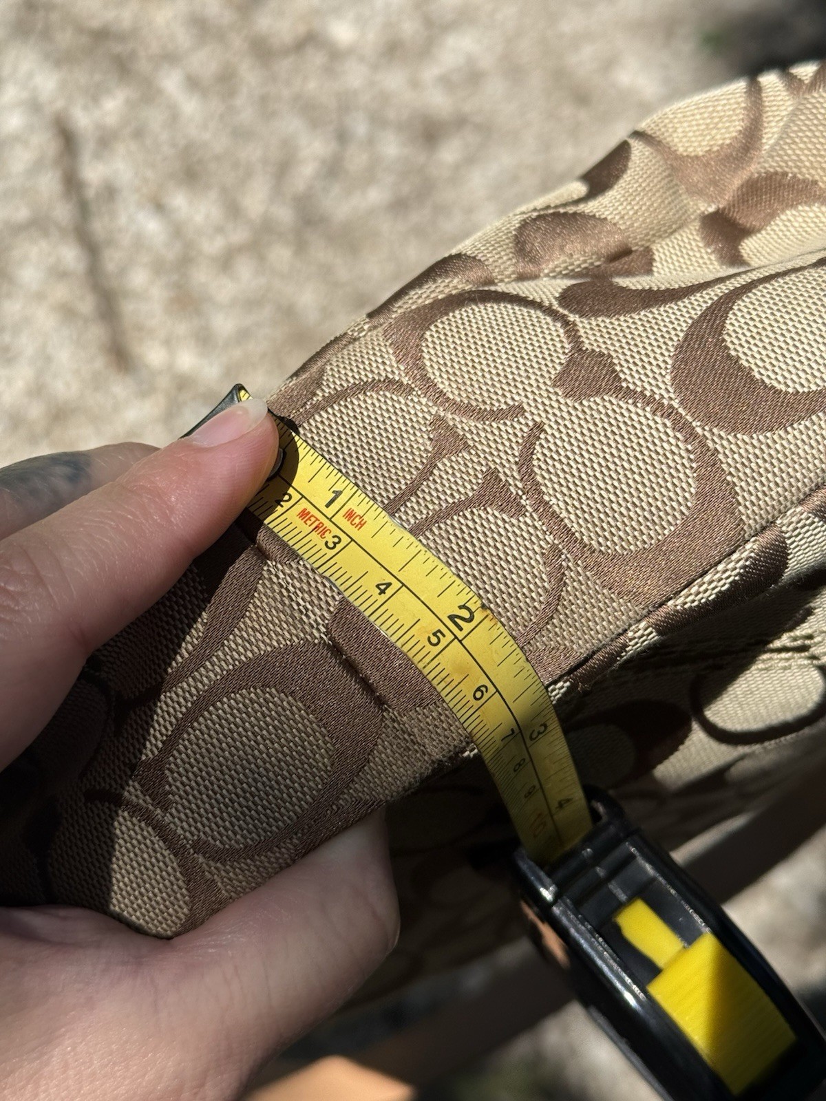 Coach Signature C Monogram Canvas Shoulder Bag Silver Clasp Y2K Brown Leather