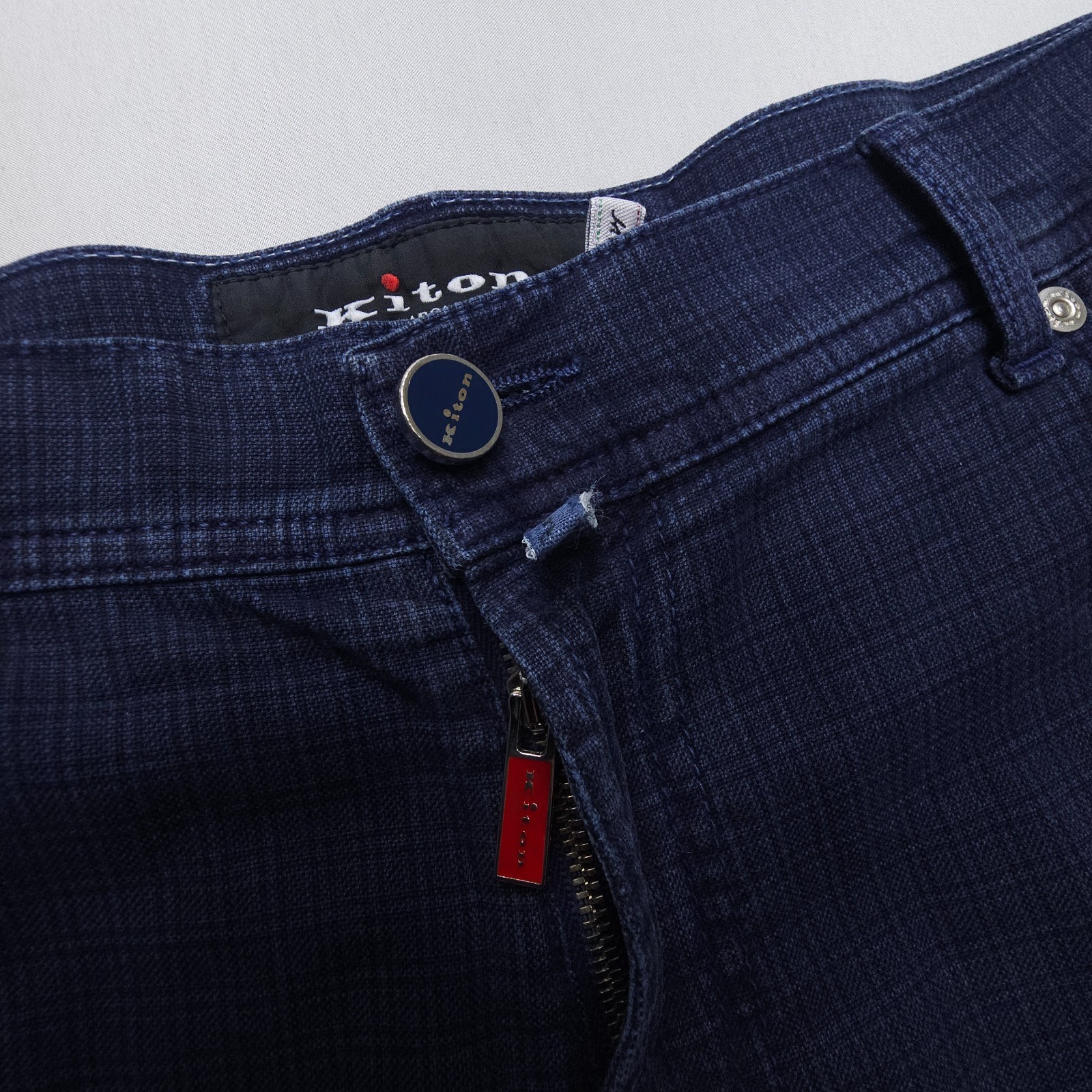 Kiton Napoli Stretch Cotton Trouser 5 Pocket Pants Size 52 (34 x 32″) Blue Italy
