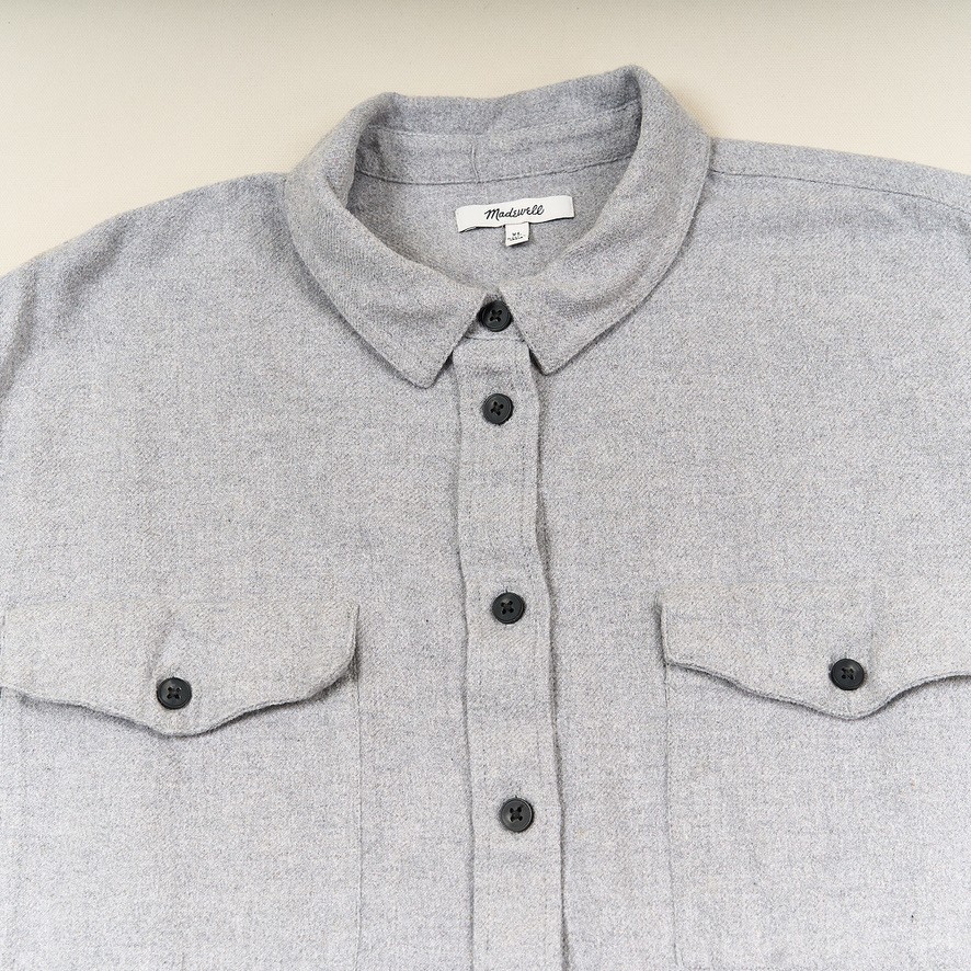 Madewell Flannel Flap Pocket Oversized Ex-Boyfriend Shirt Womens XL Gray Cotton