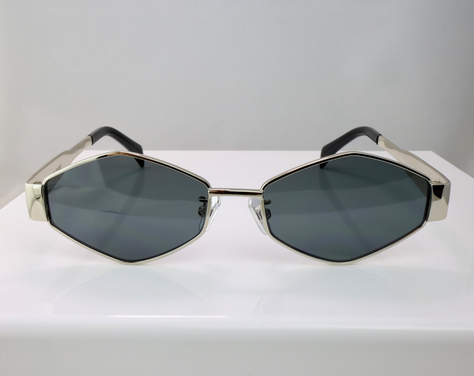 Celine CL40254U 16A 54mm Rectangle Shiny Silver Sunglasses with Gray Lens