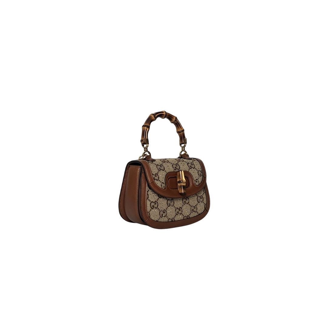Gucci Bamboo 1947 Handbag Mini Beige Bag 17x12x5cm SN:735116000926