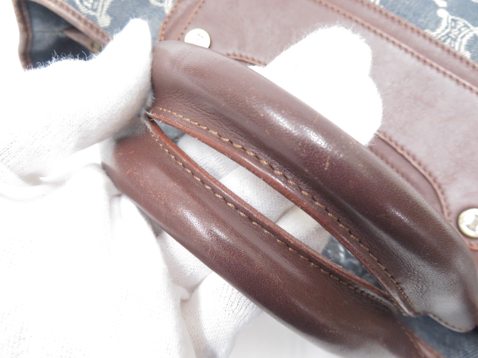 Authentic CELINE Denim Paris Macadam Canvas Leather Boogie Bag Hand Bag I#50347