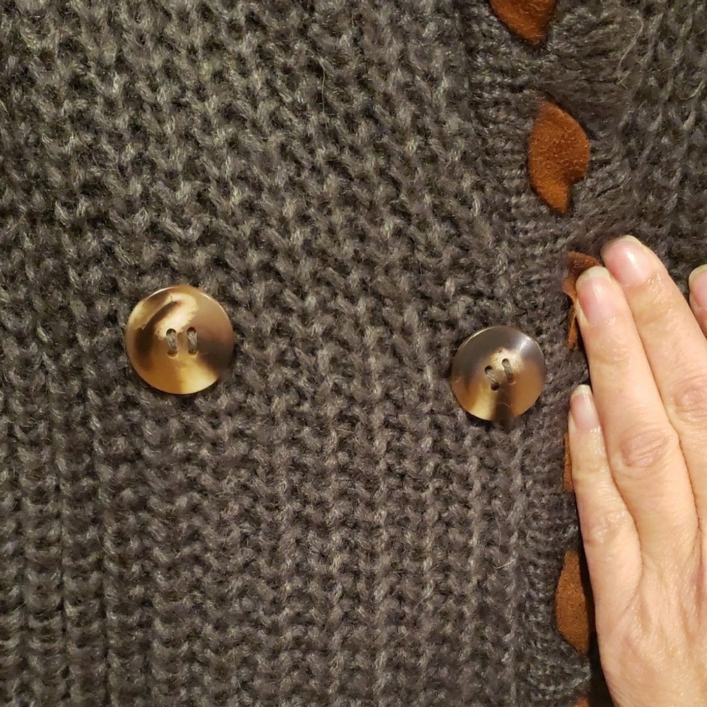 POL Gray Knit Cardigan Duster with Brown Ribbon Accents And Elbow Patches.