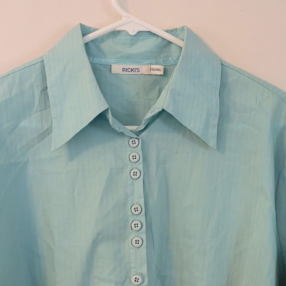 Ricki’s Blue Button Front Textured Blouse XXL Business Casual Office Chic