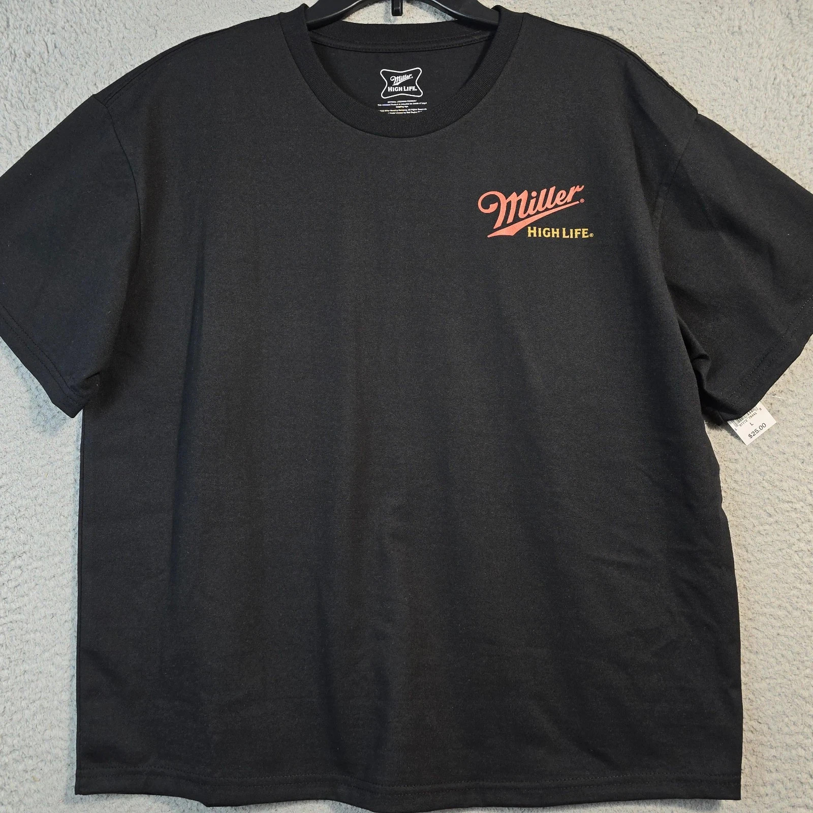 MILLER HIGH LIFE Beer Shirt Mens Large Black Distressed Hunting Casual tee NWT B