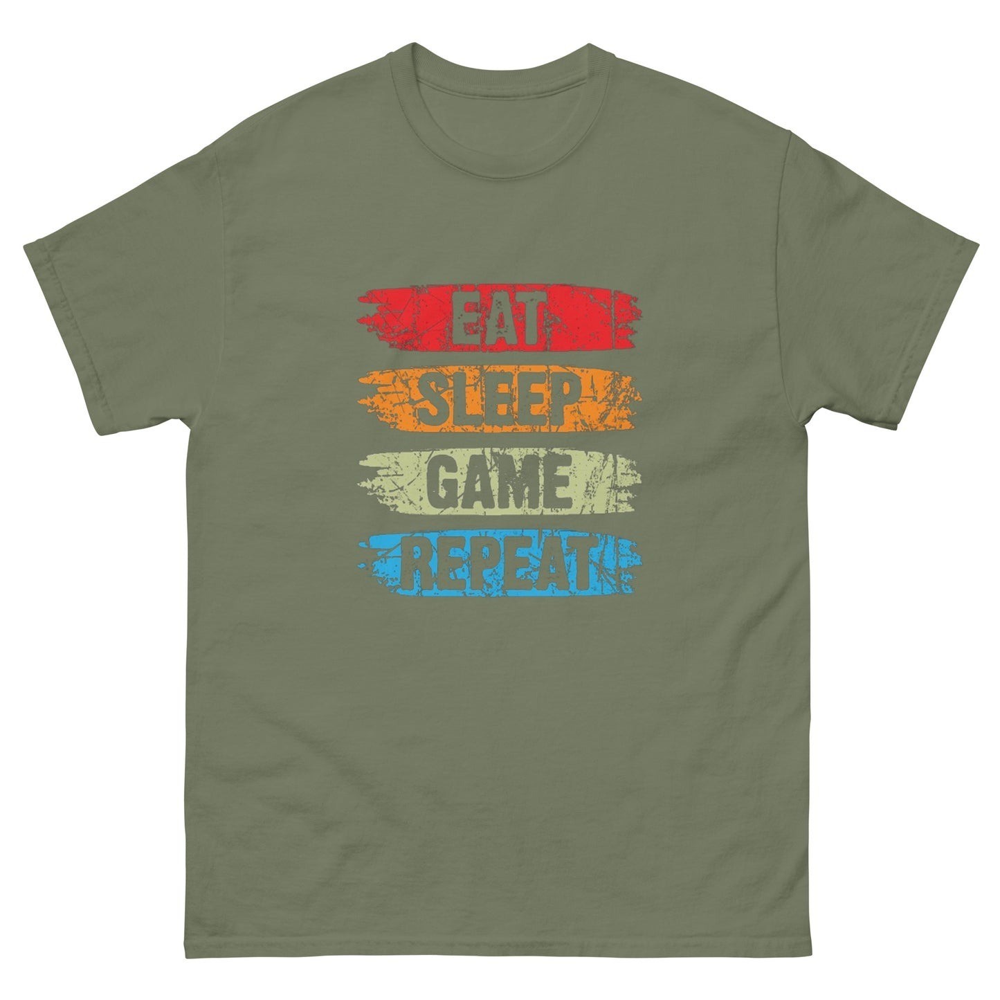 Hot Rare Eat Sleep Level Up Repeat Millitary Green S to 5XL Shirt