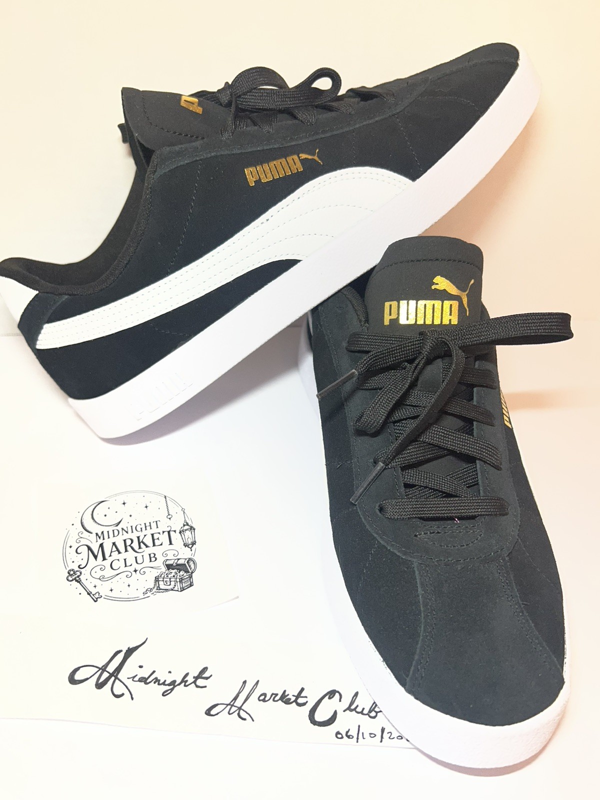 Puma Club II Black White Gold Trim Men’s Size 10 Casual Comfort Sneakers 397444
