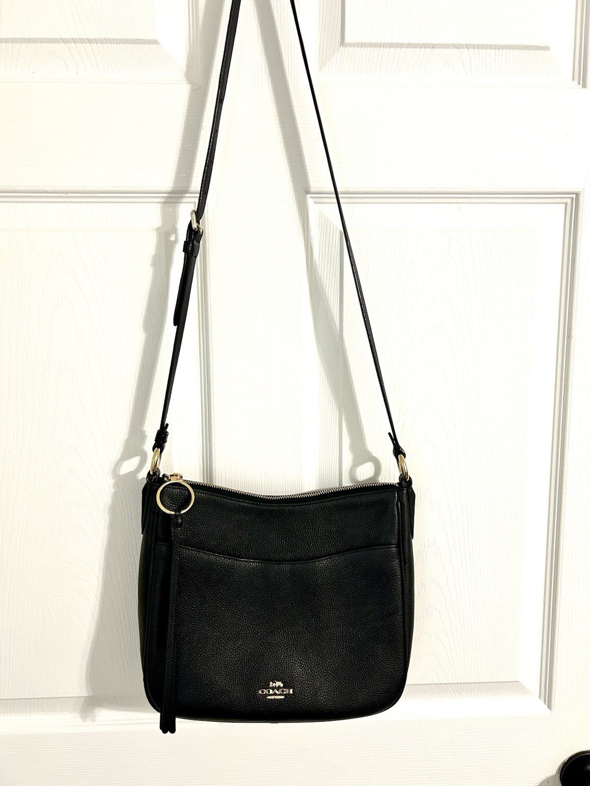 COACH Chaise Leather Crossbody Polished Black Gold Medium