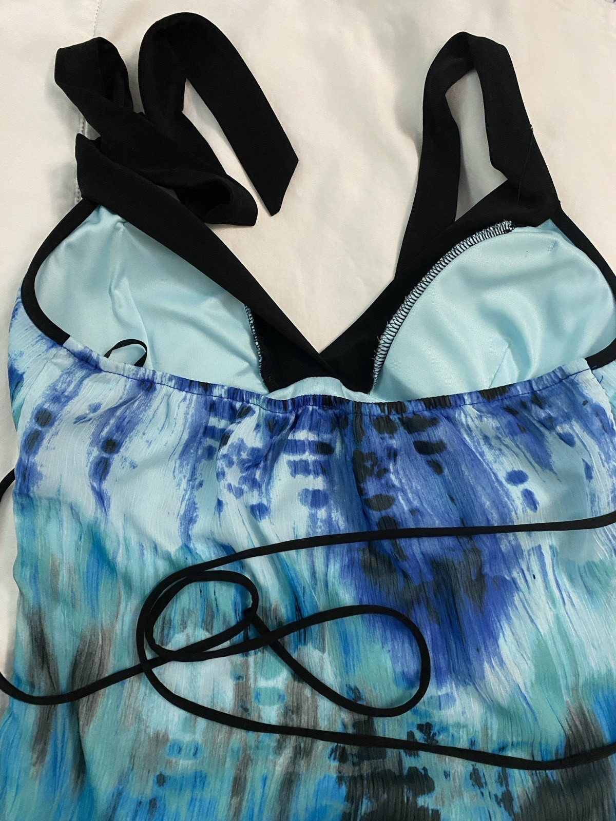 B-Wear Halter Top-Womens S, Blue Black Teal, Fully Lined
