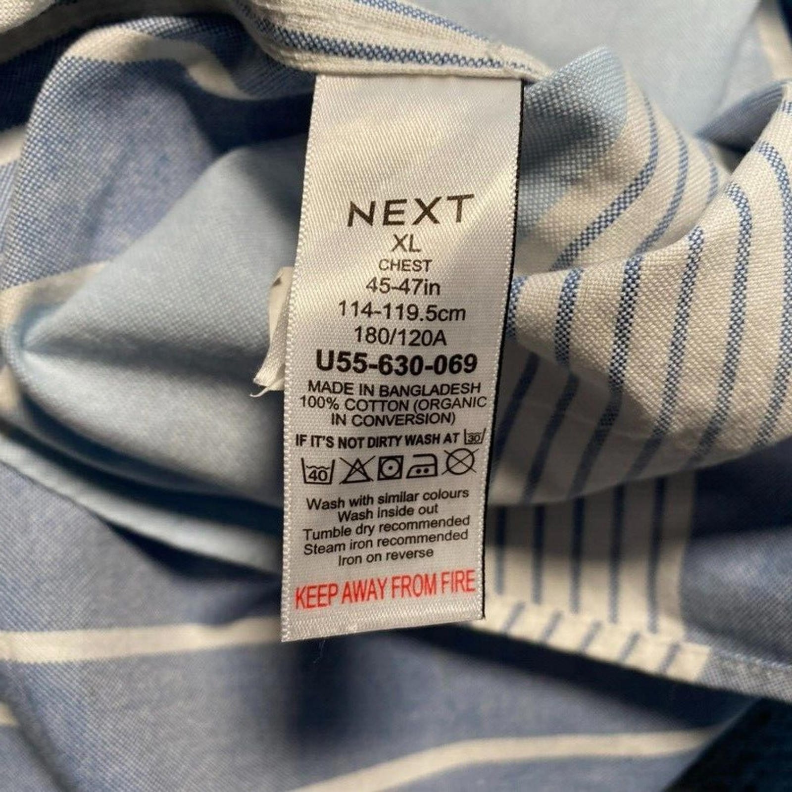 Next Shirt Mens XL Blue Long Sleeve Striped 24in Pit to Pit