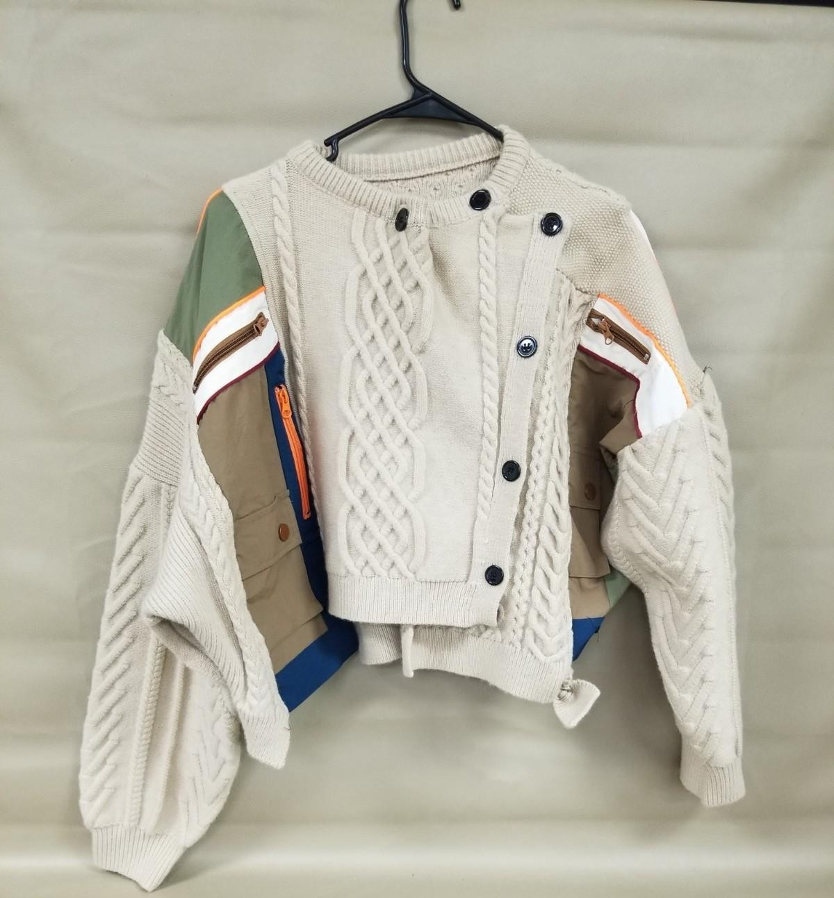 Cardigan Womens Size Medium Cable Knit Irregular Fashion Utility Jacket