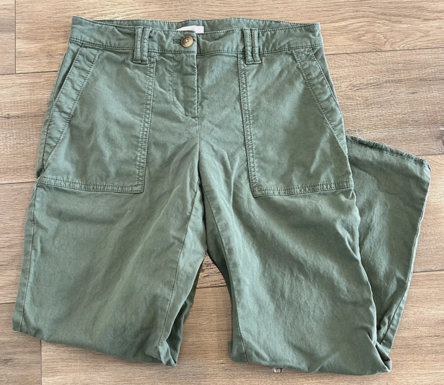 J. Jill Raw Hem Crop Pant Women’s Sz 4 Petite Green Pockets Stretch Cotton Blend