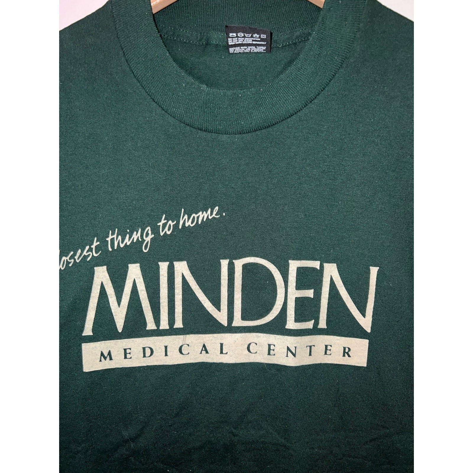 Vintage Minden Medical Center Shirt Green Single Stitched Tee VTG 90s Medium