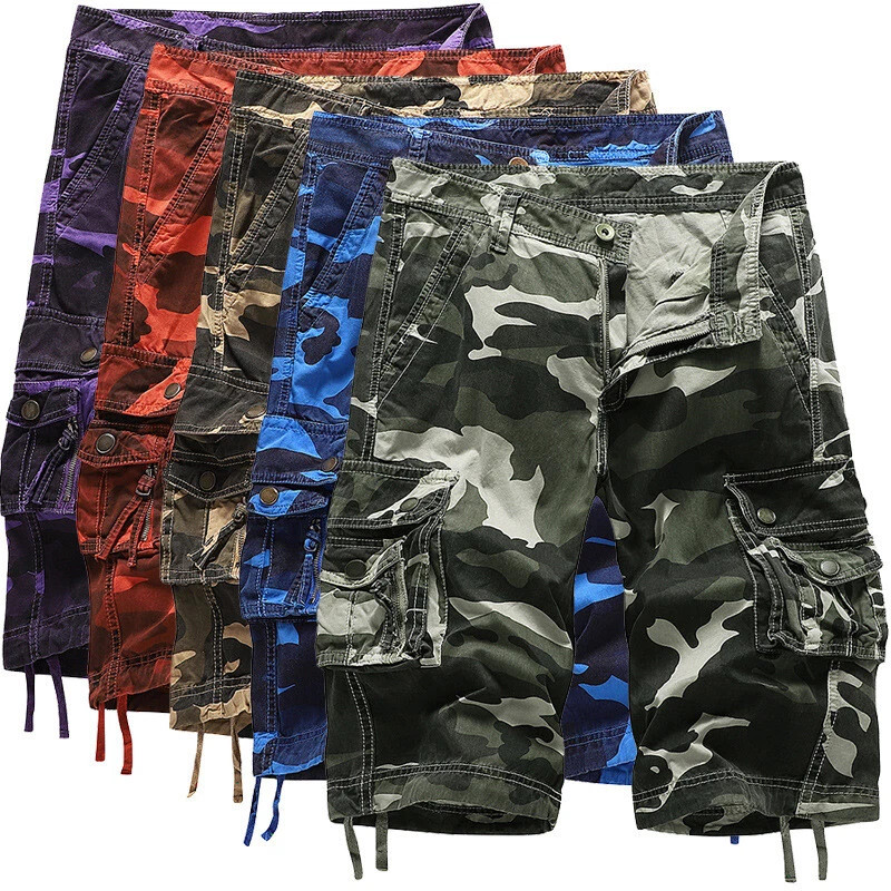 New Mens Cotton Cargo Shorts Flat Front Pockets Washed Lounge – 29-42