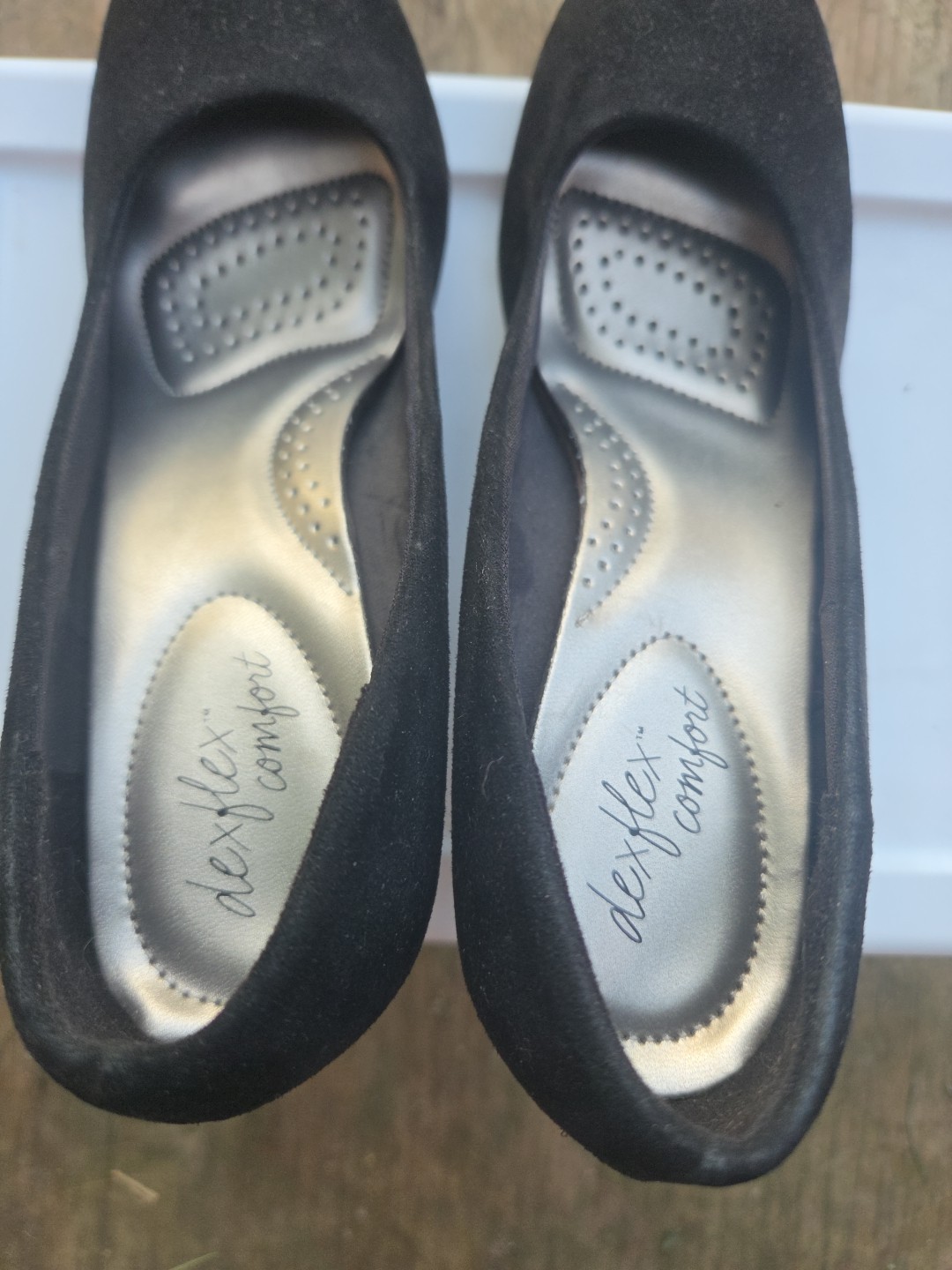 Dexflex Comfort Shoes Black Pumps Wedge Heel Suede Look Y2k Vtg 6.5