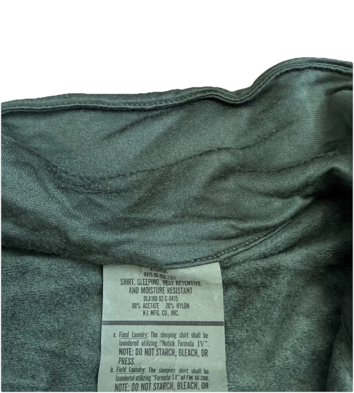 USGI Mens Size XL Sleeping Shirt Heat Retentive Moisture Resistant 1/4 Zip Shirt