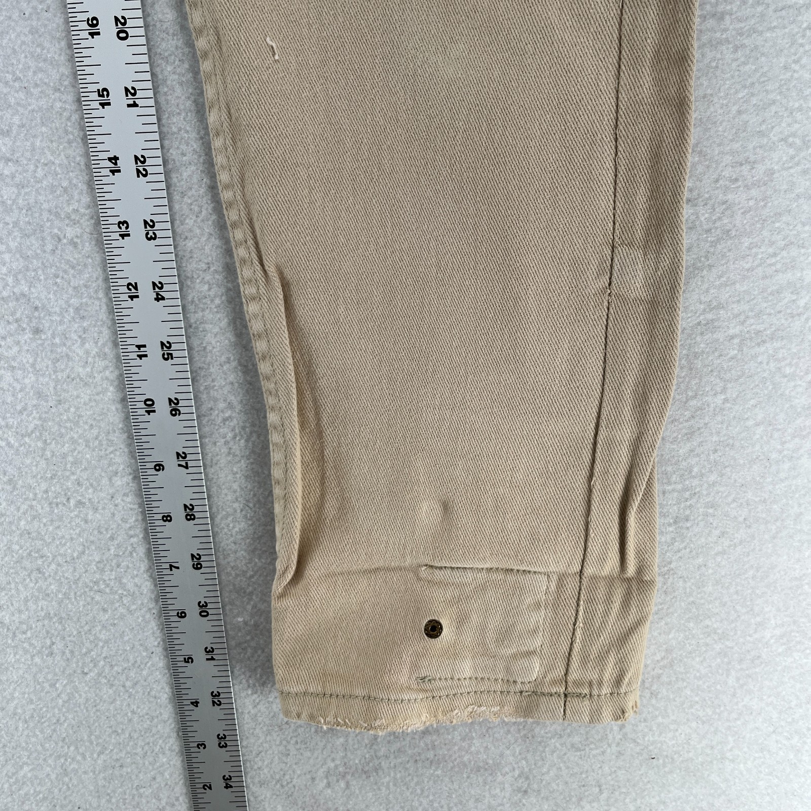 Smugglers Moon Jeans Mens 34×32 Khaki Beige Denim Button Fly Roll Up Distressed