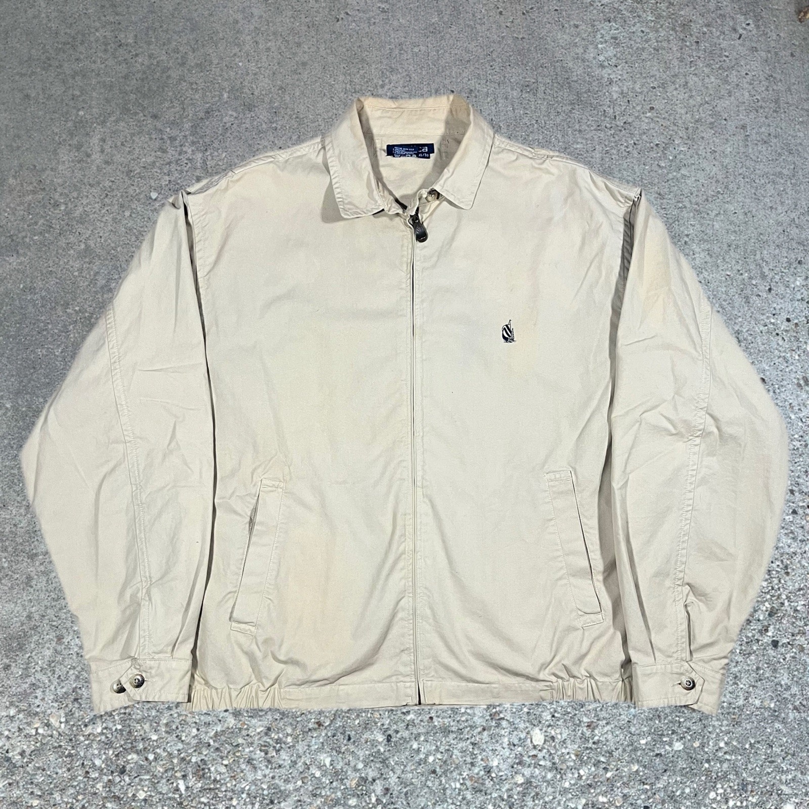 vtg Nautica Jacket Mens XL Beige Bomber Zip Up Cotton Lined Classic