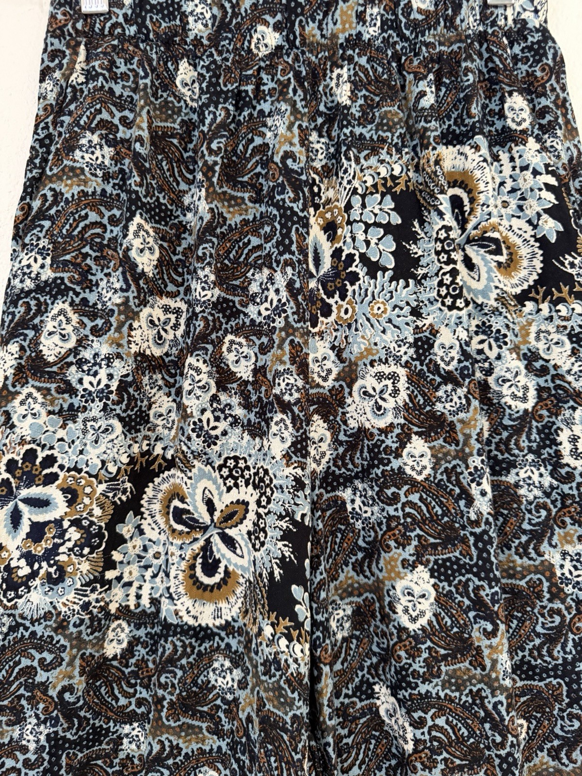 ZARA Black Blue Beige Brown Floral Wide-Leg Pants Elastic Waist Bohemian Women’s