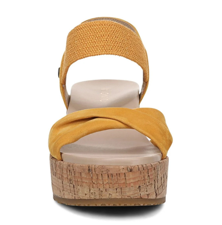 Vionic’s Darla Espadrille Wedge Sandal, Amber Yellow Suede