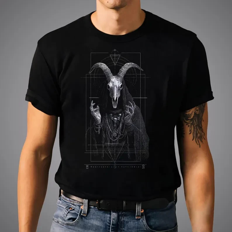 Occult Graphic Tee: Baphomet Goat Skull – Dark Pagan Streetwear